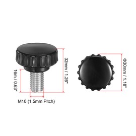 sourcing map 2pcs Knurled Clamping Knobs M10 x 16mm Metric Zinc Plated Carbon Steel Male Thread Thumb Screw on Type 30mm Plastic Round Head Threaded Hand Bolt Stud Knobs Black