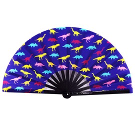 Amajiji Large Rave Folding Hand Fan for Men/Women, Chinease/Japanese Bamboo Hand Fan, Festival Accessories Performance Decoration Gift Dance Handheld Fan (Dinosaur)