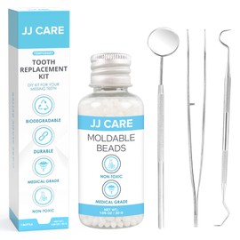 JJ CARE Temporary Tooth Replacement Kit with Dental Tools, Moldable Thermoplastic Beads Tooth Filler for Gaps, Missing or Broken Tooth, DIY Chipped Tooth Repair Kit (for up to 20 Teeth Repair)