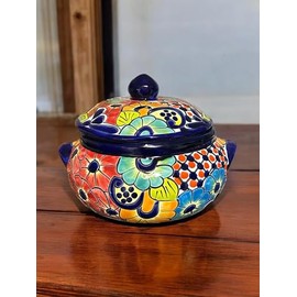 Handmade Talavera Bean Pot – Mexican Ceramic Soup Pot with Lid & Handles, Stovetop & Heat Safe (Style 3)