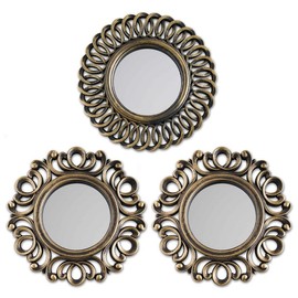 Wall Mirrors Pack of 3 Silver Mirrors for Living Room, Home Decor for Bedroom | Mirrors Silver Wall Decor Round | Decorative Mirror, Vintage & Chic Home Accessories - Gifts for Women, Mums - Color: Gold Vintage