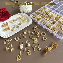 300 Pcs Gold Hair Jewelry for Braids Metal Hair Charms Accessories for Women Men,Adjustable Dread Loc Jewelry Cuffs Rings Coils Pendants Braiding Deco