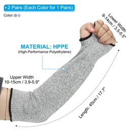 PATIKIL 18 Inch Cut Resistant Sleeve, 2 Pairs Arm Safety Protectors Sleeves with Thumb Hole Level 5 Protection Forearm Guard Sleeves for Thin Skin and Bruising, XL, Blue/Gray