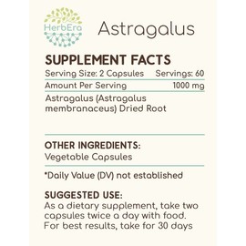 Astragalus 120 Capsules, 500 mg, Concentrated Liquid Drops Natural Astragalus (Astragalus Membranaceus) Dried Root (120 Capsules)