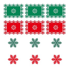 Bliceon 12 Pack Christmas Table Place Mats and Coaster, Red and Green Snowflake Design Set for Christmas Party Winter Holiday Wedding Dinner Decoration