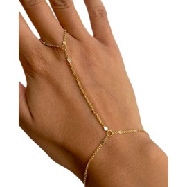LEEQBCR 1 Piece Golden Hand Chain Bracelet with Finger Ring, Fashionable Hand Chain Ring Hand Chain, Women Hand Chain, Boho Finger Bracelet Jewellery for Women and Girls Gifts