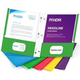 Two Pocket Folders, PANDRI 100 Pack Two Pocket Folders with Prongs, Designed for Office and Classroom, Assorted 5 Colors 2 Pocket 3 Prong Folders