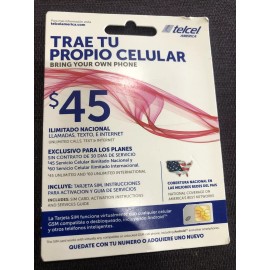 TELCEL AMERICA SIM CARD, UNLIMITED CALLS, NEW