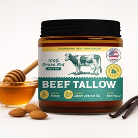 MEEZEE All Natural Beef Tallow For Skin - Handmade in USA - 100% Grass-fed Beef Tallow Face Moisturizer for Eczema, Baby & Dry Skin - Tallow Honey Balm infused with Vanilla