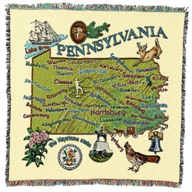 Pure Country Weavers State of Pennsylvania Lap Square Blanket - Gift Tapestry Blanket Throw Woven from Cotton - Made in The USA (54x54)