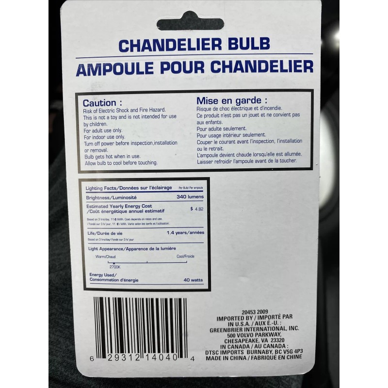 Grenner Chandelier Bulb 40W 2 Pc