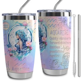 LLKJHGE Aquarius Gifts for Women Girls,12 Zodiac Constellation Tumbler,20 oz Stainless Steel Insulated Tumblers with Lid,Birthday Christmas Gifts for Daughter Sisters (Aquarius)