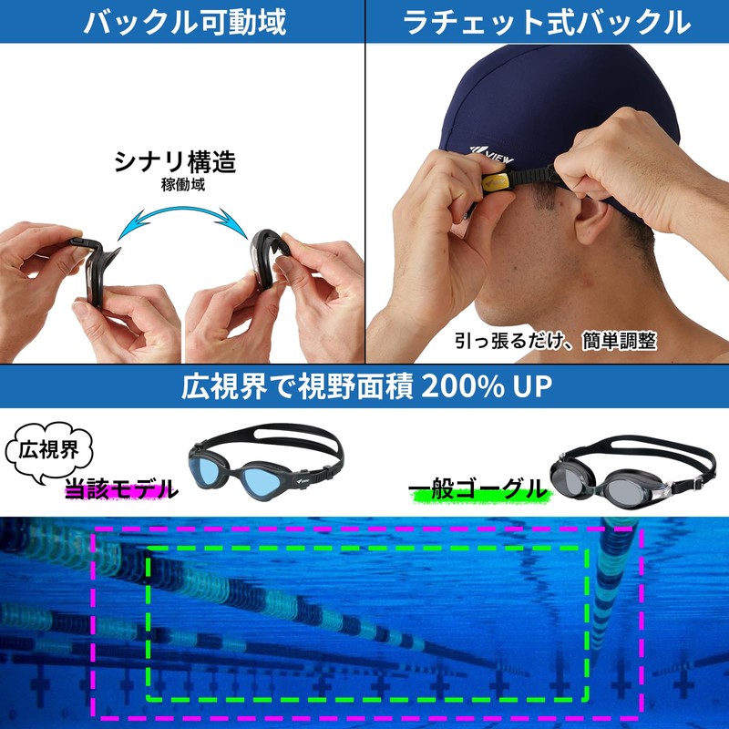 View DELFINA V2000SA BLBK Swimming Goggles, Made in Japan, Outdoors,