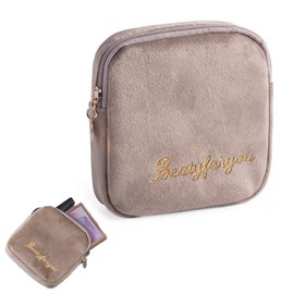 Sanitary Napkin Storage Bag Reusable Waterproof Period Kit Bag with Zipper Feminine Menstruation First Period Bags for Teen Girls Women Ladies （Khaki）