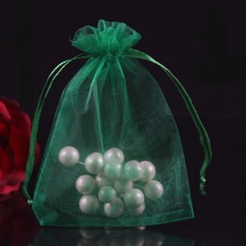 Jwsqmc 5x7 Inch Organza Gift Bags with Drawstring for Jewelry,Candy,Pack of 100 Green Recycled Voile Sachet,Sheer Fabric Mesh Travel Pouch for Baby Shower,Birthday,Party Favors,Wedding,Bridal Shower