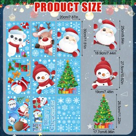 9 Sheets Christmas Window Clings for Glass Windows, Christmas Static Window Stickers Double Sided Xmas Window Decorations Snowflake Santa Claus Elk Window Decals for Winter Party (Style 4)
