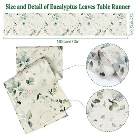 SOMYTING Eucalyptus Leaves Table Runner, Watercolor Green Leaves Table Runners Spring Summer Seasonal Farmhouse Rustic Holiday Kitchen Dinning Table Decoration (Eucalyptus Leaves, 13x71inch)
