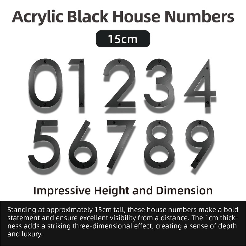 6" House Numbers 15cm, Matte Black Acrylic Address Sign Numbers