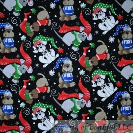 Timeless Treasures BonEful Fabric FQ Cotton Quilt Black White Small Little Dot Puppy Dog Winter USA
