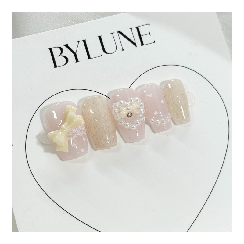 Cream Mink Gel Handmade Nail Tips - Short Square /