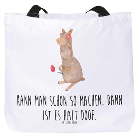 Mr. & Mrs. Panda Shopper Alpaca Flower - Gift, Llama, Alpaca Decoration, School Bag, Beach Bag, Shopping Bag, Alpaca Saying, Alpaca Decor, Carry Bag, White