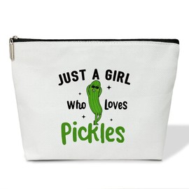 Pickle Makeup Bag for Women, 1 Pack Cosmetic Travel Toiletry Bag, Pickles Stuff Pickle Gifts for Pickle Lover Women Teen Sister Daughter Cosmetic Bag Pouch - Just A Girl Who Loves Pickles - L726