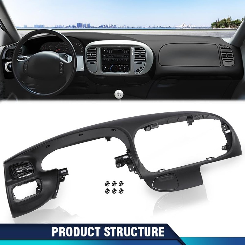 PIT66 Black Dash Pad Bezel Compatible with Ford F150 1997-2003/