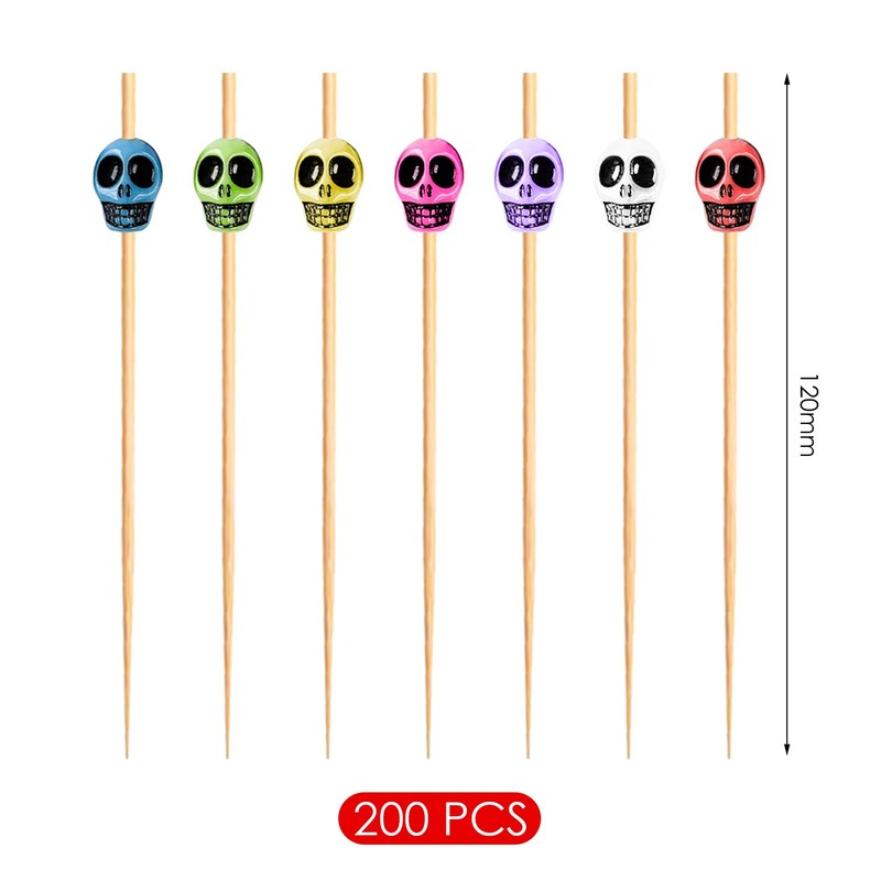 200 Pieces Skull Toothpicks Cocktail Picks Chopsticks Cocktail Picks Decorations