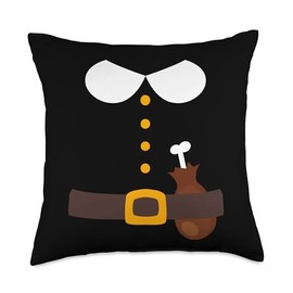 Fun Thanksgiving Pilgrim Costume With Turkey Leg For Turkey Throw Pillow