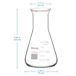stonylab Glass Wide Mouth Erlenmeyer Flask, 150 ml Borosilicate Glass Erlenmeyer Flask with Heavy Duty Rim, 1 Pack