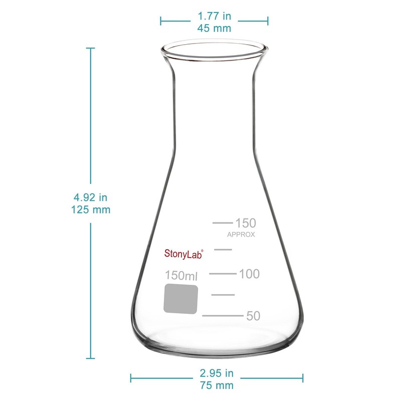 stonylab Glass Wide Mouth Erlenmeyer Flask, 150 ml Borosilicate Glass