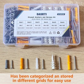 Drywall Anchors and Screws Kit,Sheetrock Anchors Heavy Duty,Assortment of Wall Anchors Set,185 Strong Plastic Wall Anchors and 185 Stainless Steel Screws,Includes Self Drilling Drywall Anchors