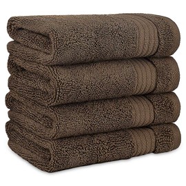 Luxury Turkish Cotton Washcloths for Easy Care, Extra Soft & Absorbent, Fingertip Towels, 4 Pack Washcloth Set by United Home Textile, Chocolate Brown