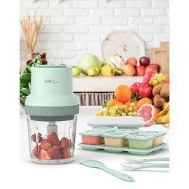 Baby Food Maker, HEYVALUE 13-in-1 Baby Food Processor Set for Fruit, Vegatable, Meat, Baby Food Blender with Baby Food Containers, Baby Food Freezer Tray, Baby Spoons, Silicone Spatula(Light Green)