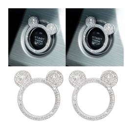 CGEAMDY Pack of 2 Car Engine Start Stop Button Ring, Rhinestone Crystal Car Start Stop Decoration Ring, Car Engine Start Stop Push Button Cover Crystal Inner Ring Sticker Decorative (White)