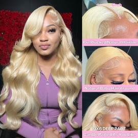 Pangm 613 13x6 Lace Front Wig Human Hair 200 Density HD Body Wave Blonde Lace Front Wigs Human Hair Pre Plucked Lace Frontal Wig 13x6 Blonde Wig Human Hair 20 Inch