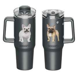 SERENGETI 40 Oz Ultimate Tumbler with Handle and Straw - Vacuum Insulated Tumbler with Straw and Lid - Stainless Steel Travel Mug for Pet Lovers - 3D Designs of your favorite Dog (French Bulldog)