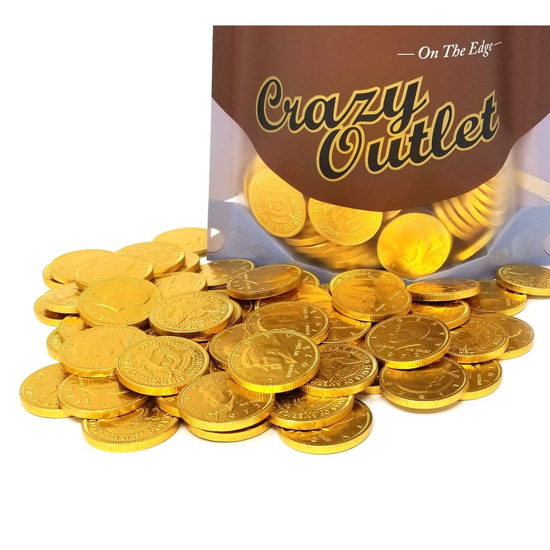 CrazyOutlet Gold Coins Milk Chocolate Candy, Large 1.5 Inch, Bulk
