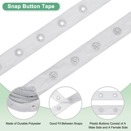 M METERXITY Plastic Snap Buttons, 5 Yards Plastic Snaps, Polyester Tape Hook & Eye Zipper Popper Press Stud Fastener for Sewing/Clothes/Fabric/DIY Craft [Gray, 25mm Spacing]