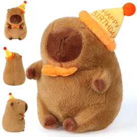 BUMOKO Peluche Capybara,Peluche de Capibara con Sombrero de Feliz Cumpleaños,Capybara Dress up plushies,Peluche Cumpleaños Capibara Café Suave Y Esponjoso,25 cm para niña/niño