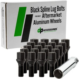DPAccessories Black M12x1.25 Lug Bolts for Aftermarket Wheels | Spline Bolt | 27mm Shank | Set of 20 | BS27K1HE-BK04020