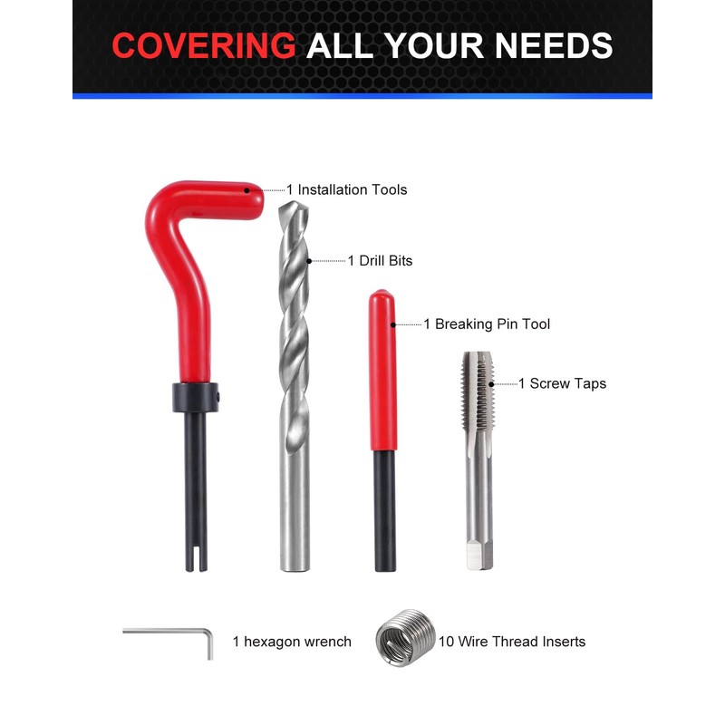 Kolvoii UNC7/16-14 Thread Repair Kit, SAE Helicoil Kit with HSS