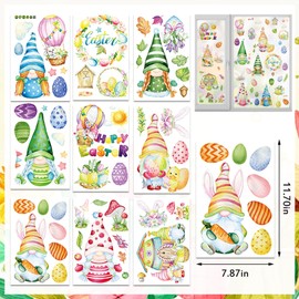 ALIBBON 9 Sheet Easter Window Clings Easter Gnome Window Stickers for Glass Easter Eggs Non Adhesive Window Stickers Decals Spring Flower Static Cling for Easter Spring Window Decoration