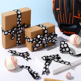 ROCEEI 10 Yards Baseball Ribbon Glitter 7/8 Inch Grosgrain Baseball Craft Sports Ribbon Decorations for Crafts Team Hair Bow Wreath Sport Lanyard Gift Wrapping Crafting Sewing (Black)