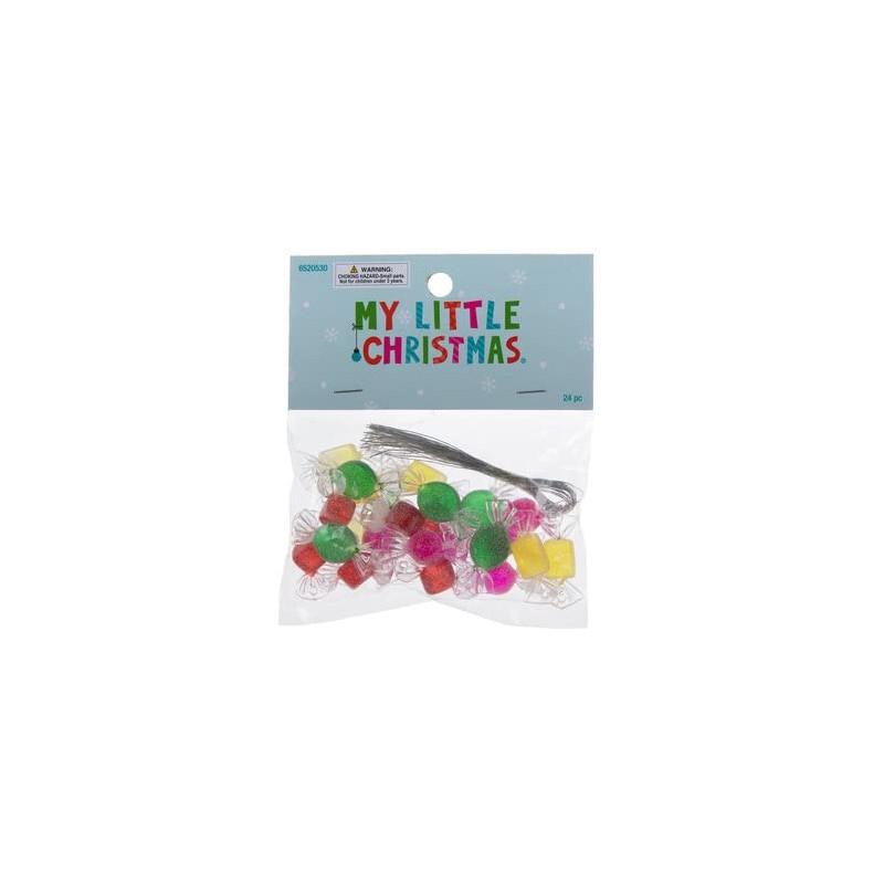 Mini Hard Candy Design Glitter Ornaments - 24 Piece