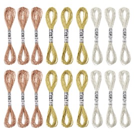 PATIKIL 18pcs Embroidery Thread Metallic Embroidery Thread Nylon Yarn for Bracelet Cross Stitch Hand Embroidery Bronze/Silver/Light Gold