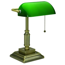 V-Light Antique Bronze Green Shade and Replaceable LED Bulb Banker's Lamp
