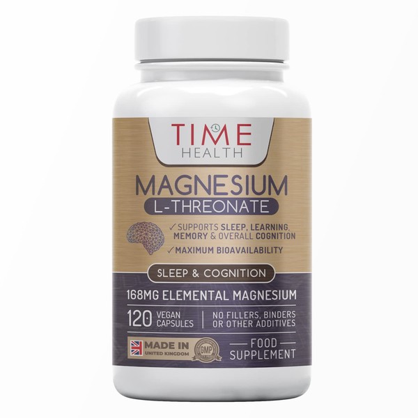 Magnesium L-Threonate – 120 Capsules – High Strength 2100mg – Providing 168mg Magnesium – Highly Bioavailable Chelated Form – UK Made to GMP & HACCP Standards – Zero Additives – Pullulan