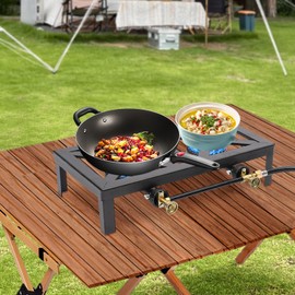 TITIDU Mini-Portable Double Burner Cast Iron Propane BBQ Gas Stove Outdoor Camping Cooker Barbecue