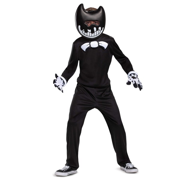 Ink Bendy Costume for Kids, Bendy and The Ink Machine Video Game Themed Character Jumpsuit, Classic Child Size Medium (7-8) Black